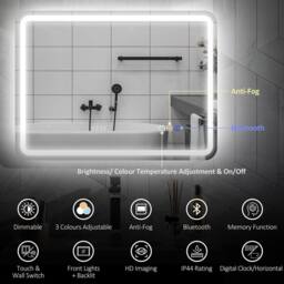 STILVORA Bathroom Mirror with Bluetooth & LED Lighting in Silver - thumbnail 6
