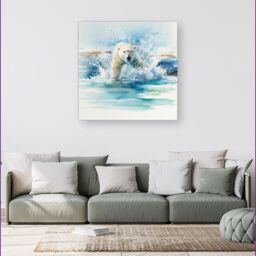 Warren Reed - Designer Hunting Polar Bear Watercolour Canvas in Brown - Size: w10 inch x h10 inch - thumbnail 4