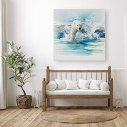Warren Reed - Designer Hunting Polar Bear Watercolour Canvas in Brown - Size: w10 inch x h10 inch - thumbnail 3