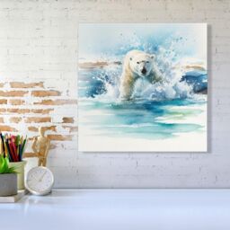 Warren Reed - Designer Hunting Polar Bear Watercolour Canvas in Brown - Size: w10 inch x h10 inch - thumbnail 2