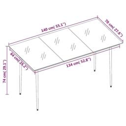 Berkfield Home Garden Dining Table Black 140x70x74 cm Steel & Glass - Size: 140 x 70 x 74 cm - thumbnail 6