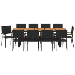 Berkfield Home Modern 11 Piece Garden Dining Set Black Poly Rattan - thumbnail 7
