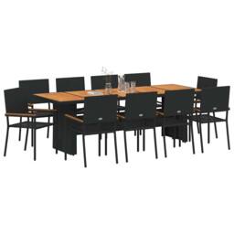 Berkfield Home Modern 11 Piece Garden Dining Set Black Poly Rattan - thumbnail 1