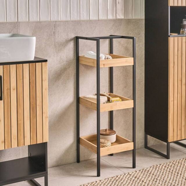 Wyld and Coco Light Brown Bamboo 3-Shelf Unit with Black Steel Frame - image 1
