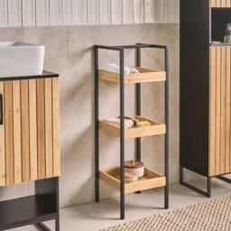 Wyld and Coco Light Brown Bamboo 3-Shelf Unit with Black Steel Frame - thumbnail 1