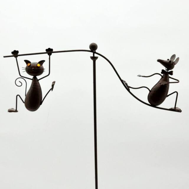 "Minster 50"" Cat & Mouse Garden Weathervanes Spinner - L80 x W80 x H130 cm in Dark Brown" - image 1