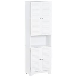 HOMCOM Tall Freestanding Bathroom Cabinet Retro Shutters 3 Shelves in White - thumbnail 2