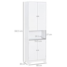 HOMCOM Tall Freestanding Bathroom Cabinet Retro Shutters 3 Shelves in White - thumbnail 3
