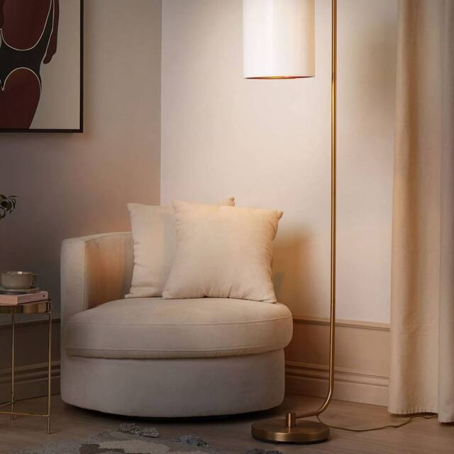Wyld and Coco Floor Lamp Copper Base White Linen Shade 156 cm - image 1
