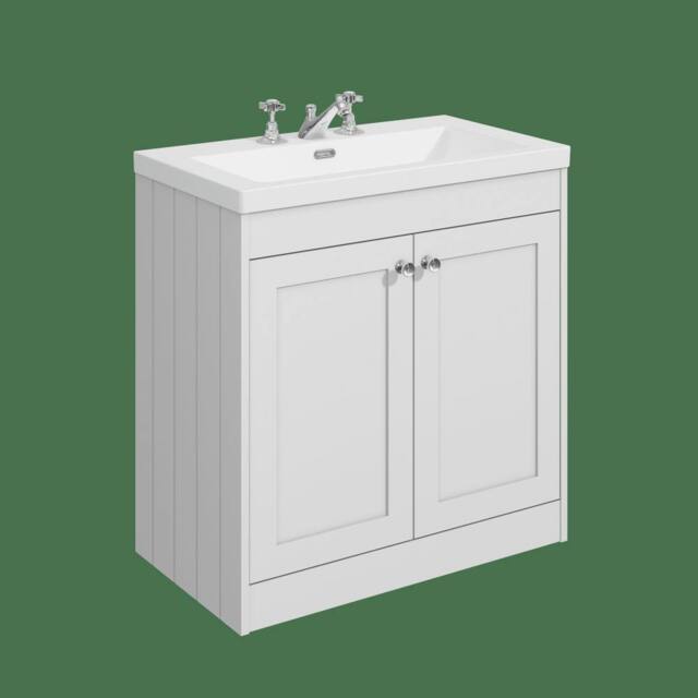Balterley 800mm Floor Standing 2 Door Unit & Minimalist Basin 3 Tap Hole - White - image 1
