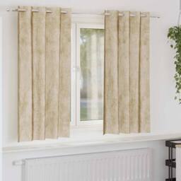 Berkfield Home Velvet Curtains 2 pcs with Eyelets Cream 175x140 cm - thumbnail 2