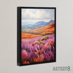 "Artery8 Heather Fields in Scotland Landscape Framed Canvas Wall Art Print - Size: W12"" x H16""" - thumbnail 2