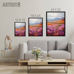"Artery8 Heather Fields in Scotland Landscape Framed Canvas Wall Art Print - Size: W12"" x H16""" - thumbnail 4