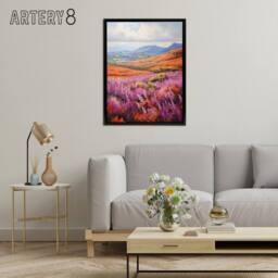 "Artery8 Heather Fields in Scotland Landscape Framed Canvas Wall Art Print - Size: W12"" x H16""" - thumbnail 3