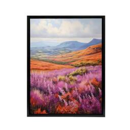 "Artery8 Heather Fields in Scotland Landscape Framed Canvas Wall Art Print - Size: W12"" x H16""" - thumbnail 1