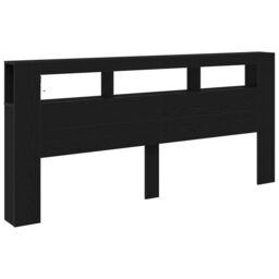 Berkfield Home Storage Headboard with LED Lights Black Oak 220x18, 5x103, 5 cm - thumbnail 5