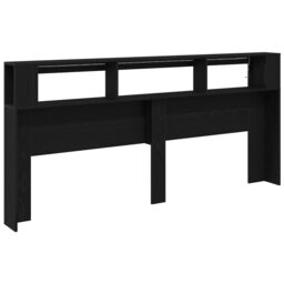 Berkfield Home Storage Headboard with LED Lights Black Oak 220x18, 5x103, 5 cm - thumbnail 8