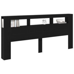Berkfield Home Storage Headboard with LED Lights Black Oak 220x18, 5x103, 5 cm - thumbnail 2