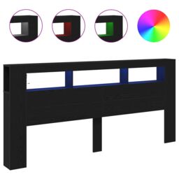 Berkfield Home Storage Headboard with LED Lights Black Oak 220x18, 5x103, 5 cm - thumbnail 4