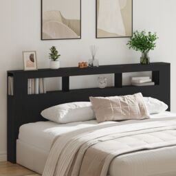 Berkfield Home Storage Headboard with LED Lights Black Oak 220x18, 5x103, 5 cm - thumbnail 1
