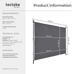 tectake Retractable Awning Taija in Dark Grey - Size: 200 cm x 310 cm - thumbnail 6