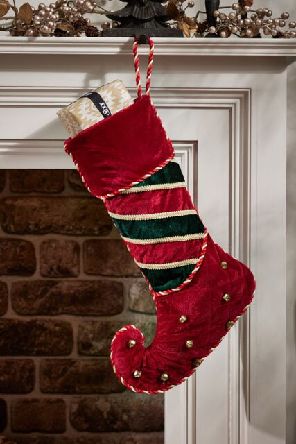 Dibor Set of 2 Red Jingle Bell Velvet Xmas Decor Christmas Stockings - Size: 2 Pack - image 1