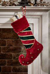 Dibor Set of 2 Red Jingle Bell Velvet Xmas Decor Christmas Stockings - Size: 2 Pack