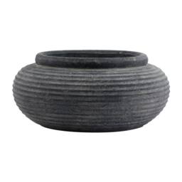 Lemon Pavilion Furniture and Decor Amalfi Round Ribbed Planter - Ceramic - L41 x W41 x H19 cm - Grey - thumbnail 1