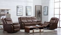 Furnishings For Less UK New Hampshire 3 Piece Sofa Suite Reclining Armchairs Leatherair Leather 3 + 1 + 1 in Tan