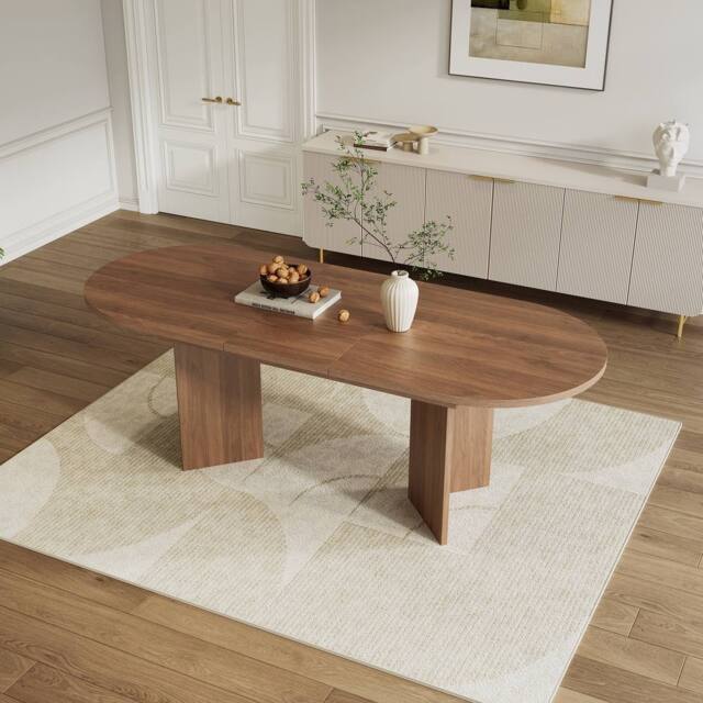 BTM 120-160cm Oval Extendable Dining Table 4-6 Seater Walnut - image 1