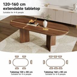 BTM 120-160cm Oval Extendable Dining Table 4-6 Seater Walnut - thumbnail 6