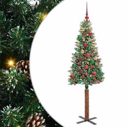 Berkfield Home Slim Christmas Tree with 300 LEDs Green & White 180 cm - thumbnail 2