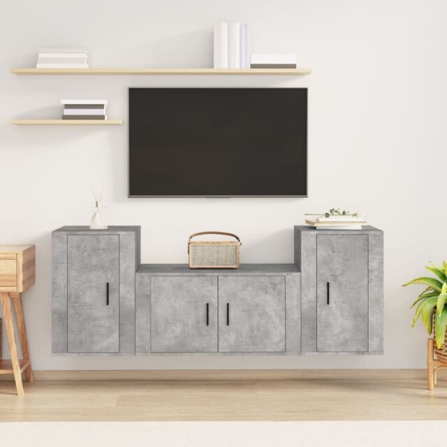 Berkfield Home 3 Piece TV Cabinet Set Concrete Grey Engineered Wood - image 1