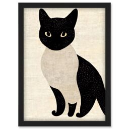 Artery8 Woodblock Cute Black & White Cat Japan Ukiyo-e Artwork Framed Wall Art Print A4 - thumbnail 1