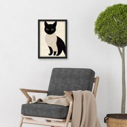 Artery8 Woodblock Cute Black & White Cat Japan Ukiyo-e Artwork Framed Wall Art Print A4 - thumbnail 2