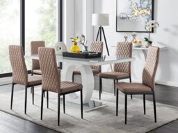FurnitureboxUK Giovani 6-Seater Grey Glass Dining Table & 6 Milan Faux Leather Dining Chairs in Beige