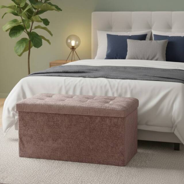 Snug City Crushed Velvet Rectangle Storage Box with Lid Elegant Organizer in Pink - Size: Large - image 1