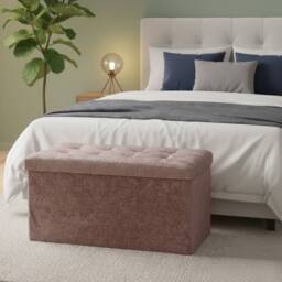 Snug City Crushed Velvet Rectangle Storage Box with Lid Elegant Organizer in Pink - Size: Large - thumbnail 1