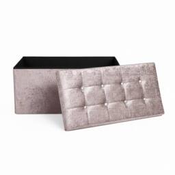 Snug City Crushed Velvet Rectangle Storage Box with Lid Elegant Organizer in Pink - Size: Large - thumbnail 2