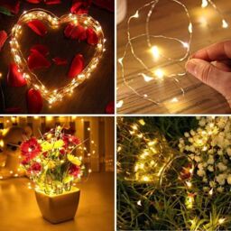 Shatchi 10M Long 100 Warm White LED Lights Micro Rice Gold Copper Wire Indoor Battery Operated Firefly String Fairy Lights in Yellow