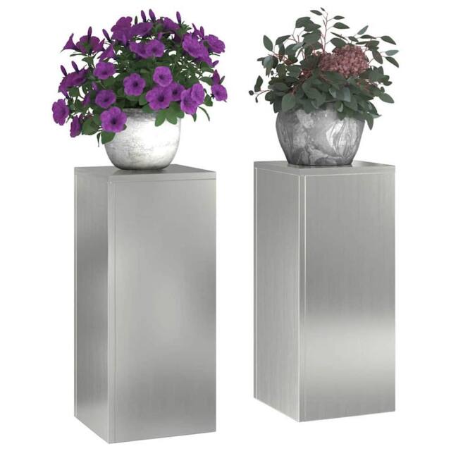 Berkfield Home Outdoor Plant Stands Pillar 2 pcs 24x24x55 cm Galvanised Steel in Grey - Size: 24 x 24 x 55 cm - image 1