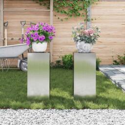 Berkfield Home Outdoor Plant Stands Pillar 2 pcs 24x24x55 cm Galvanised Steel in Grey - Size: 24 x 24 x 55 cm - thumbnail 4