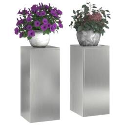 Berkfield Home Outdoor Plant Stands Pillar 2 pcs 24x24x55 cm Galvanised Steel in Grey - Size: 24 x 24 x 55 cm - thumbnail 1