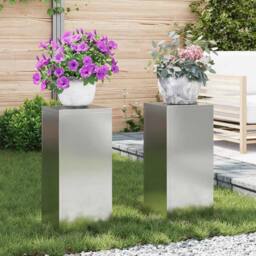 Berkfield Home Outdoor Plant Stands Pillar 2 pcs 24x24x55 cm Galvanised Steel in Grey - Size: 24 x 24 x 55 cm - thumbnail 2