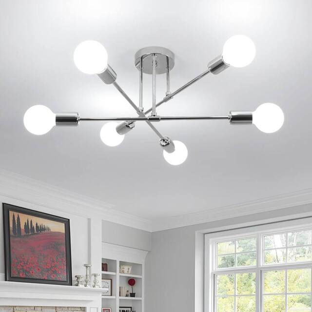 COMELY 6 Heads Adjustable Vintage Ceiling Lights, Industrial Chandelier in Silver - image 1