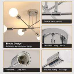 COMELY 6 Heads Adjustable Vintage Ceiling Lights, Industrial Chandelier in Silver - thumbnail 6