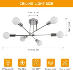 COMELY 6 Heads Adjustable Vintage Ceiling Lights, Industrial Chandelier in Silver - thumbnail 5