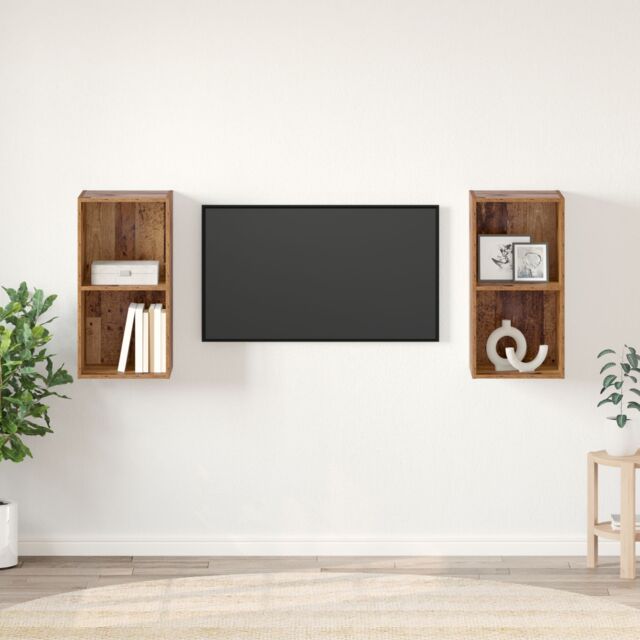 Berkfield Home Wall TV Cabinet 2 pcs Old wood 37 x 37 x 72 cm Engineered wood in Brown - image 1