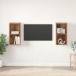 Berkfield Home Wall TV Cabinet 2 pcs Old wood 37 x 37 x 72 cm Engineered wood in Brown - thumbnail 1