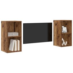 Berkfield Home Wall TV Cabinet 2 pcs Old wood 37 x 37 x 72 cm Engineered wood in Brown - thumbnail 3